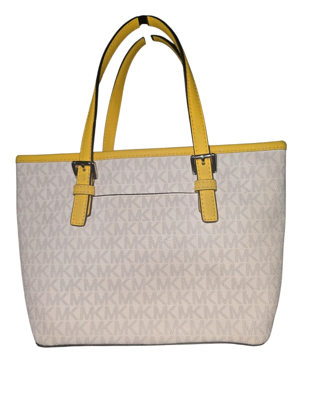 Michael Kors Beige Signature Tote with Yellow Trim